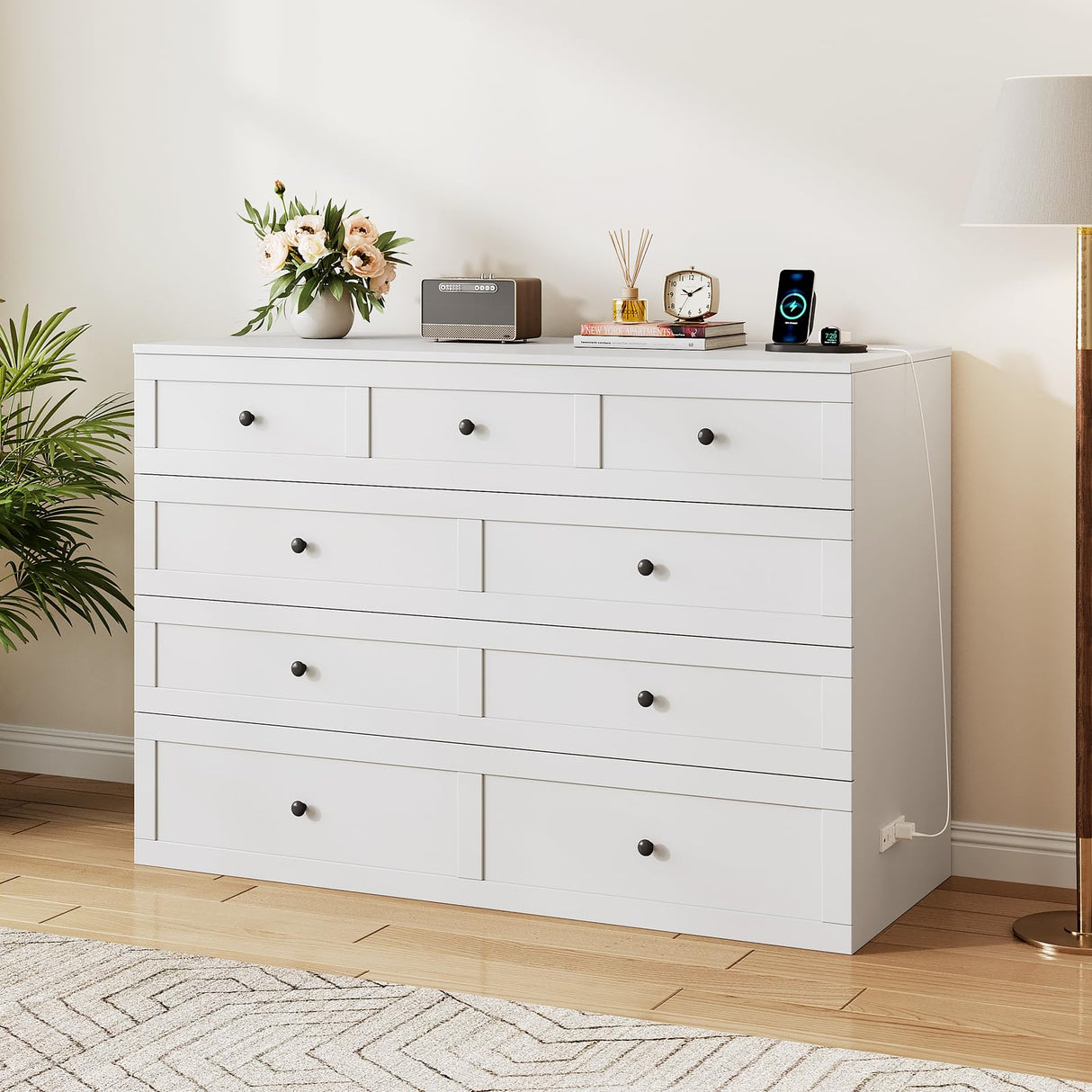 LIVAUVEAD Full Size Murphy Bed with Charging Station & Drawer, Full Size Mobile Cabinet Bed Frame, Murphy Chest Bed for Bedroom, Guest Room LIVAUVEAD