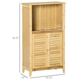 HOMCOM Bamboo Floor Cabinet Bathroom Floor Cabinet Living Room Organizer Tower with Multiple Shelves and Doors, Natural HOMCOM