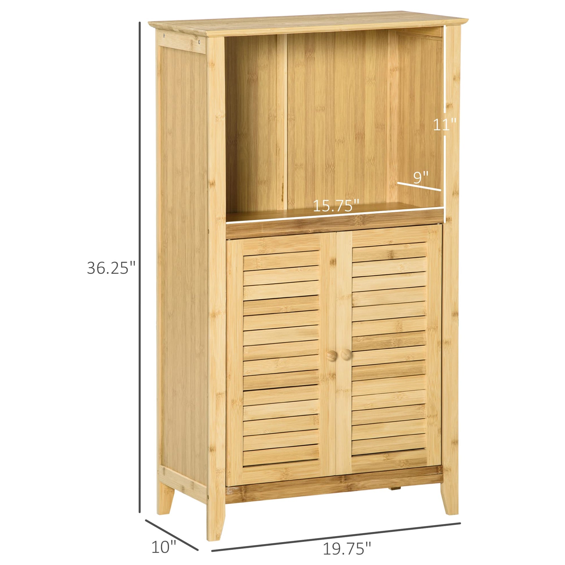 HOMCOM Bamboo Floor Cabinet Bathroom Floor Cabinet Living Room Organizer Tower with Multiple Shelves and Doors, Natural - WoodArtSupply