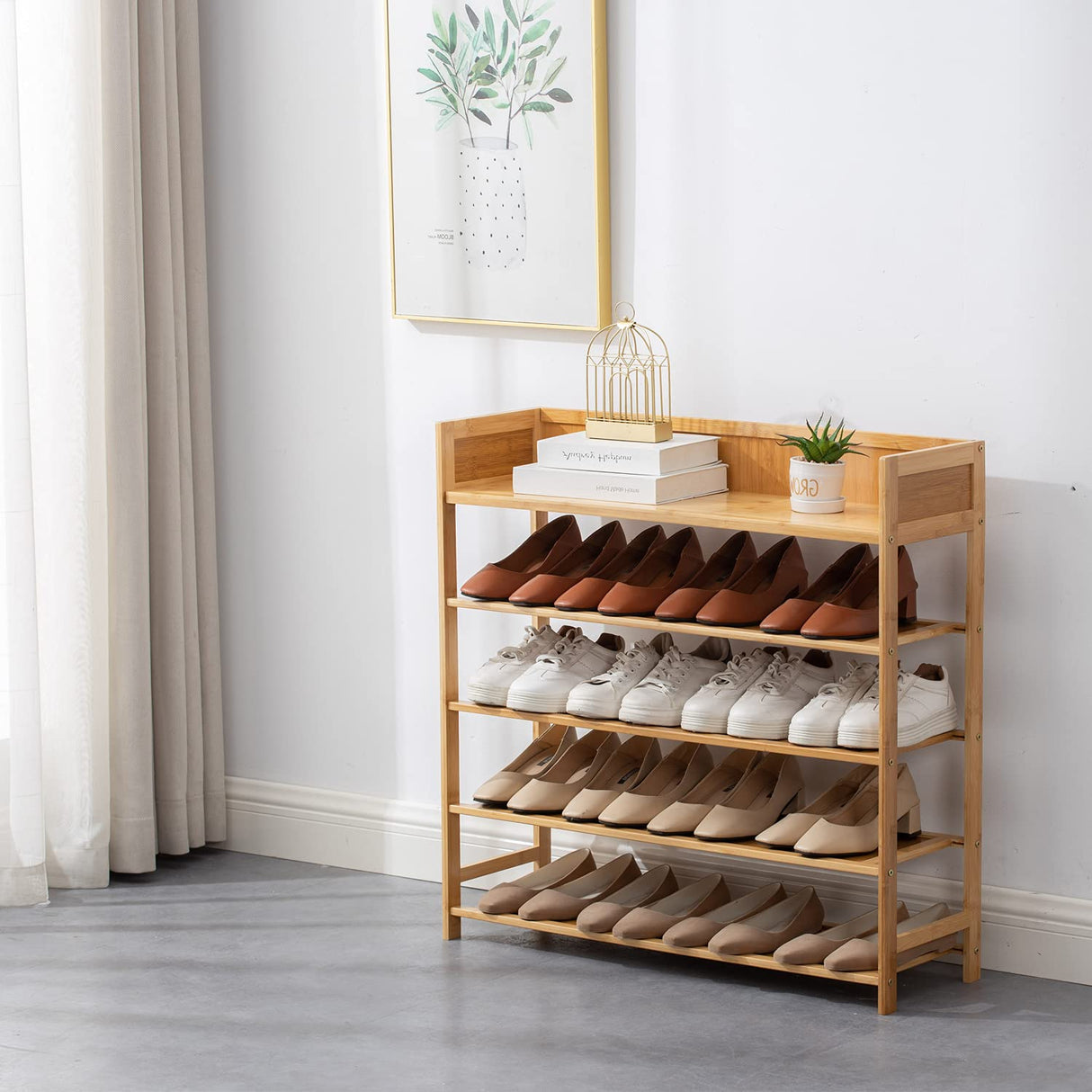 Suwoic Bamboo Shoe Rack Organizer, 5 Tier Shoe Shelf Storage Organizer, for Entryway, Hallway, and Closet (Nature) Suwoic