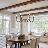 6-Light Wood Chandelier for Dining Room, Black Farmhouse Chandelier, Modern Light Fixtures Over Table, Rustic Candle Ceiling Chandelier for Living Room Bedroom Entryway Kitchen, 32.5" Diameter maesta