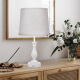 Farmhouse Table Lamp Touch Control 3-Way Dimmable Table Lamp, Modern Nightstand Lamp with 2 USB Port Bedside Desk Lamp with Fabric Shade for Living Room Bedroom Hotel (Pack-01 White) LALISU