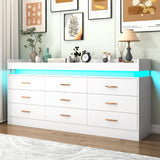 Hlivelood 9 Drawer Dresser with LED Light and Charging Station, Modern Chest of Drawers for Closet, Wide Drawer Organizer Cabinet for Bedroom, Living Room, Entryway, Hallway(9 Drawer White) Hlivelood
