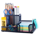 M&G Mesh Pen Holder Desk Organizers Pencil Holder for Desk Black, 3 Compartments Metal Office Supply Organizer with Sticky Notes Holder for School Home Office M&G