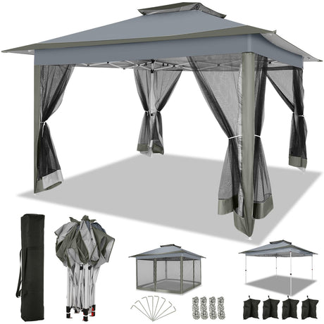 COBIZI 12x12 Pop up Gazebo on Clearance with Mosquito Netting & Sandbags, Outdoor Canopy Tent with 4 Ropes 8 Stakes & Portable Carrying Bag, Patio Portable Gazebo for Garden Backyard & Lawn,Darkgrey COBIZI
