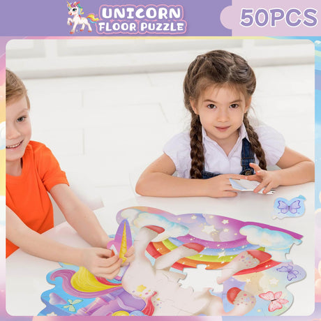 Floor Puzzles for Kids Ages 3-5,54 Pieces Unicorn Puzzle Toys for Girls 4-6,Large Jigsaw Puzzles for Toddlers,Educational Toys Birthday Halloween for Girls 3 4 5 6 7 8 Year Old(Unicorn) Sticeard