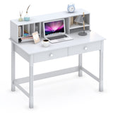 WiberWi Computer Desk with Drawers and Hutch, 43.3 inch White Home Office Desks Small Makeup Vanity Desk Table with Storage for Small Spaces Bedroom, Writing Desk Study Table WiberWi