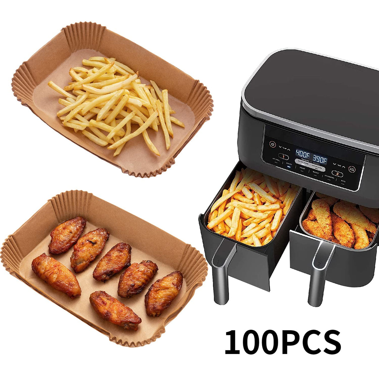 Air Fryer Disposable Paper Liner, 100PCS Food Grade Parchment Liners for Ninja DZ201,Ninja Foodi Dual Air Fryer Accessories Baking Paper (9 * 6, Natural) Ecfvtp