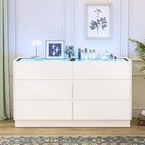 Alorksi 6 Drawer Dresser for Bedroom with Tempered Glass Top, Wide Modern Dresser Organizer with LED Lights, Chest of Drawers for Living Room, Entryway, White Alorksi