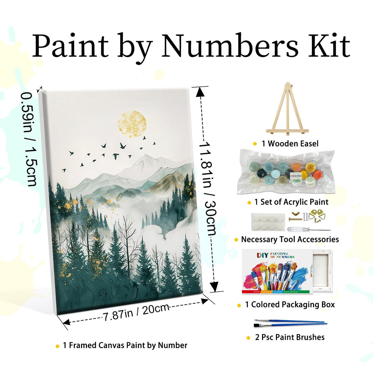 YOYA Framed Paint by Numbers Kit for Adults - Mountain Adult Paint by Number Kits on Canvas with Easel, DIY Mountain Moon Paint by Number Framed Canvas for Home Wall Decor 8x12 Inch YOYA