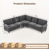 ONBRILL 101" L Shaped Couch, Sectional Corner Sofa with Rolled Arms, 5 Seater Chenille Fabric Couch w/Springs Seat Cushion, Wooden Legs, Comfy Oversized Sofa for Living Room, Apartment, Grey ONBRILL