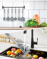 Silicone Cooking Utensil Set, 8Pcs Non-stick Cookware with Stainless Steel Handle, BPA Free Heat Resistant Kitchen Tools with Spatulas, Turnesr, Spoons, Skimer and Pasta Fork (GRAY) BUNDLEPRO