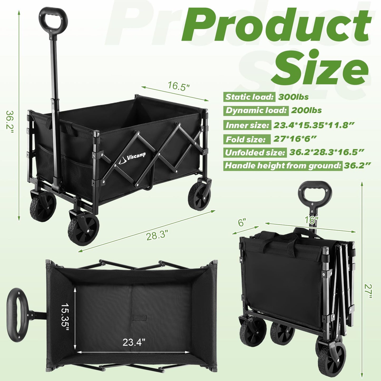 200LBS Wagons Carts Foldable, Small Collapsible Wagon Cart Portable Wagon Lightweight Utility Wagon Foldable Wagon Beach Wagon with Wheels Removable for Shopping Sports Garden and Grocery(Black)