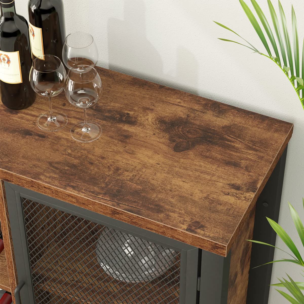 IBF Rustic Wine Bar Cabinet, Coffee Bar Cabinet for Liquor and Glasses, Farmhouse Wood Buffet Sideboard with Storage Rack, Wine Liquor Cabinet for Home Kitchen Dining Room, Rustic Brown, 55 Inch IBF