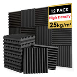 FONESO Acoustic Panels, High Density Soundproof Foam Panels for Walls, Sound Absorbing Panels, Acoustic Foam Panels Fire Resistant for Studio Recording (Black, 1"x12"x12" 12Pack) Foneso