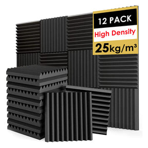 FONESO Acoustic Panels, High Density Soundproof Foam Panels for Walls, Sound Absorbing Panels, Acoustic Foam Panels Fire Resistant for Studio Recording (Black, 1"x12"x12" 12Pack) Foneso