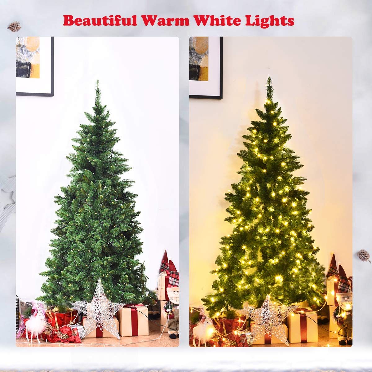 Goplus 5ft Prelit Half-Shape Christmas Tree, Premium 290 PVC Needles Artificial Tree, with 250 LED Lights, Metal Stand, for Xmas Indoor Decoration