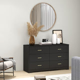 Modern 6 Drawer Wood Dresser, Wood Lateral Chest of Drawers Storage Organizer with Wide Drawers & Metal Gold Handles for Bedroom, Living Room, Hallway, Entryway Panana