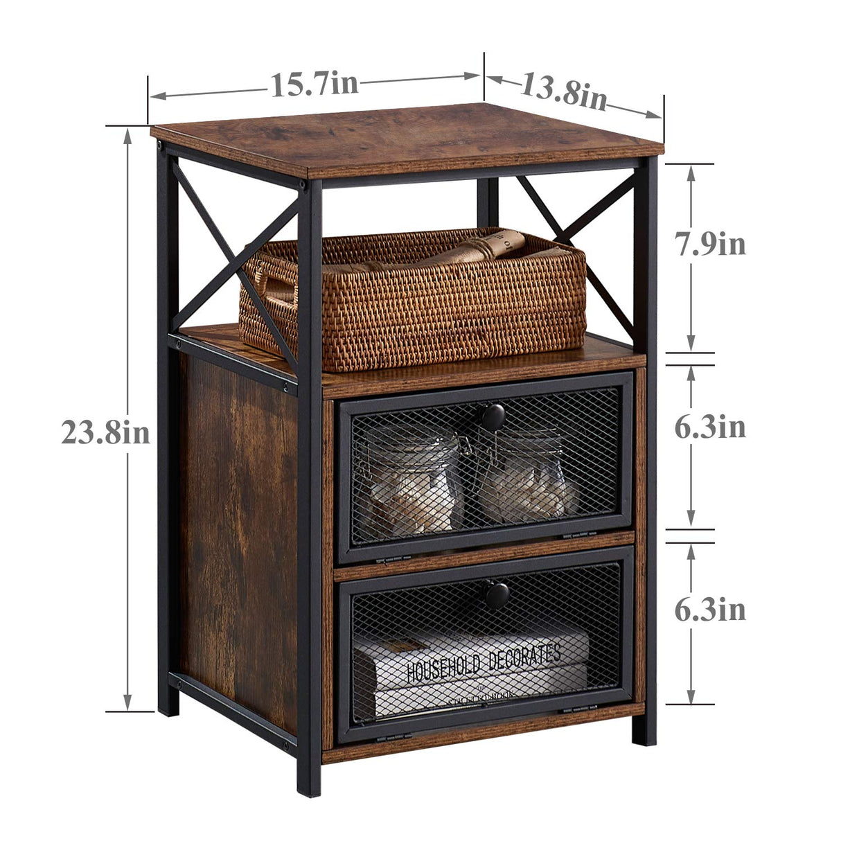 VECELO Nightstand Set of 2, End Table with Flip Drawer, Modern Night Stand for Bedroom Living Room, Office, Easy Assembly, 2 PCS, Brown VECELO