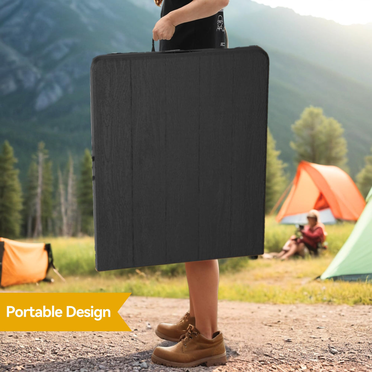 DWVO 6FT Folding Table, Heavy Duty Folding Tables with Carrying Handle, HDPE Fold up Table for Outdoor Camping Picnic Parties, Indoor Events (Black) DWVO