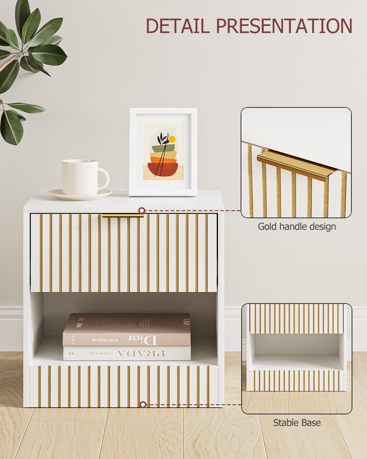 Masupu Small Night Stand Modern Bedside Table NightStand Farmhouse Boho Wooden Bedside Table with Drawer,Side End Table for Bedroom,Living Room,Office White Masupu