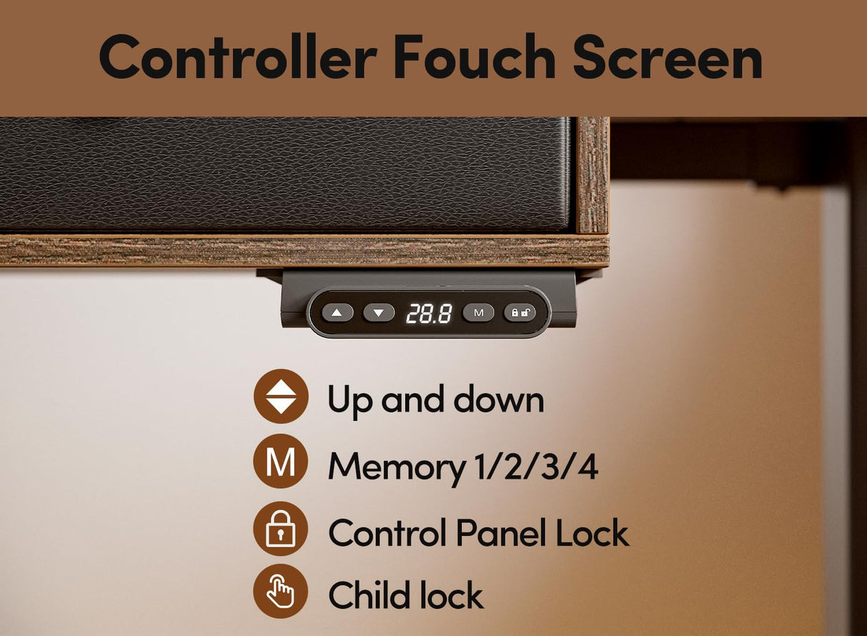 BANTI Height Adjustable Electric Standing Desk with 4 Drawers, 55 x 24 Inch Table with Storage Shelf, Sit Stand Desk, Rustic Brown Top BANTI