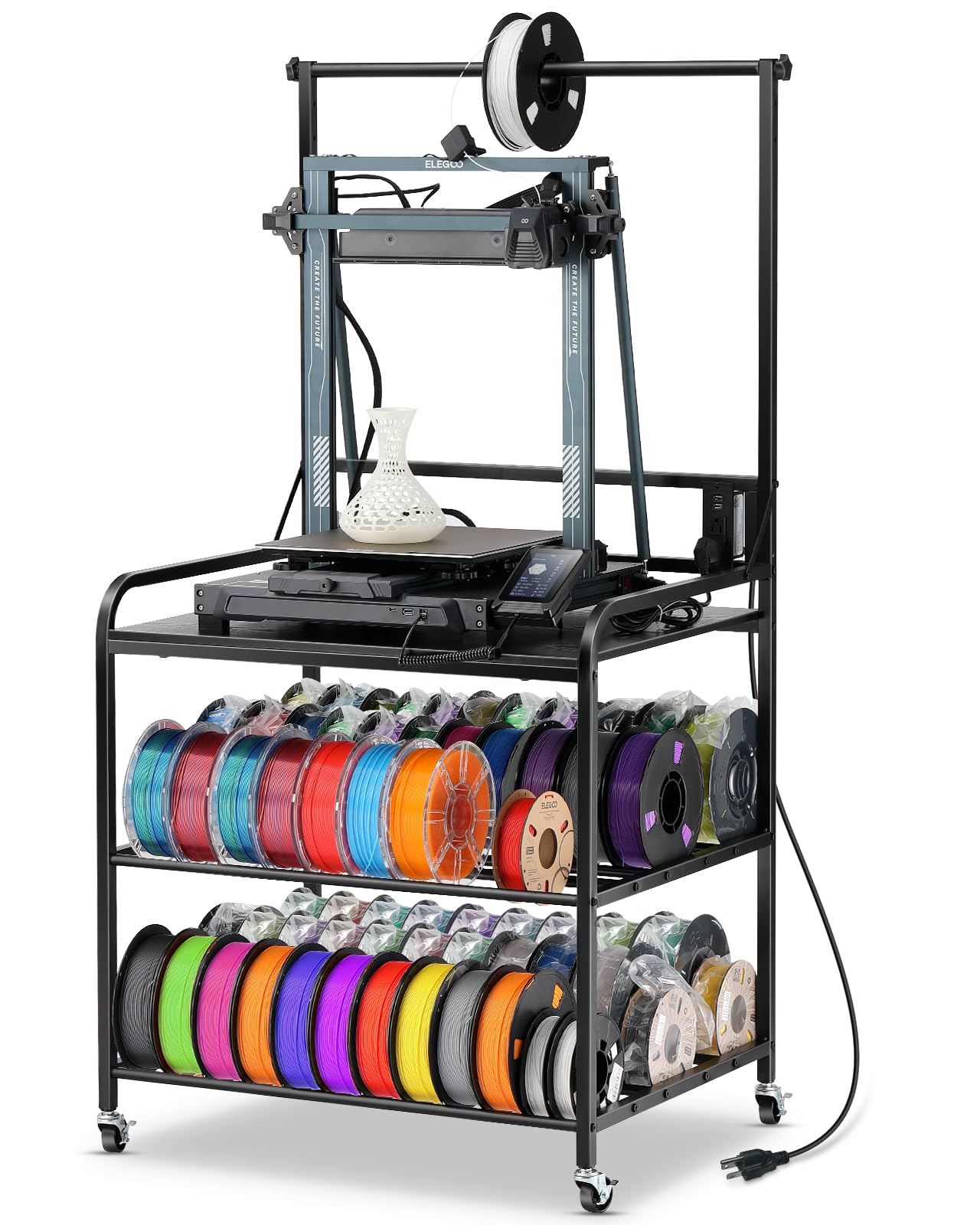 AHOWPD 3D Printer Rack Filaments Storage - Rolling 3d Printing Stand Filament Organizer, Spools Holder Racks Cart with Wheels, Heavy Duty Shelf Hold Spool PLA, ABS, PETG for Garage Office Wor - WoodArtSupply