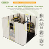 Patiowell 8 x 6 FT Resin Outdoor Storage Shed with Floor, Large Shed with Light and Lockable Door for Garden, Backyard, Tool Storage Use, Easy to Install in Beige (Kick-it Shed) Patiowell