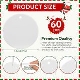 60 PCS Sublimation Ceramic Ornament Blank 3 Inch Round Two-Sided Printed White Ceramic Decoration Christmas Sublimation Ornament Blanks with Gold String for DIY Crafts Christmas Tree Decoration VZZNN