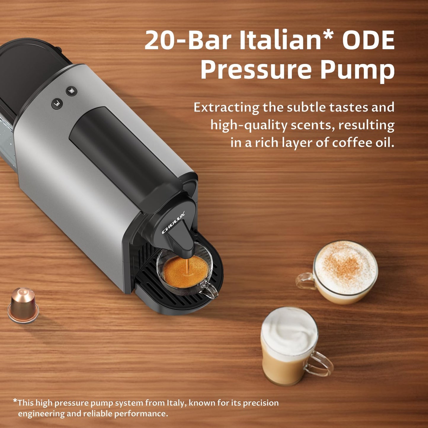 CHULUX Bafè-Pro Espresso Machine, Mini Espresso Machine for Nespresso Original Capsules, Single Serve Coffee Machine for Home Espresso & Lungo Maker, Italian ODE 20 Bar Pump, Metallic Gray