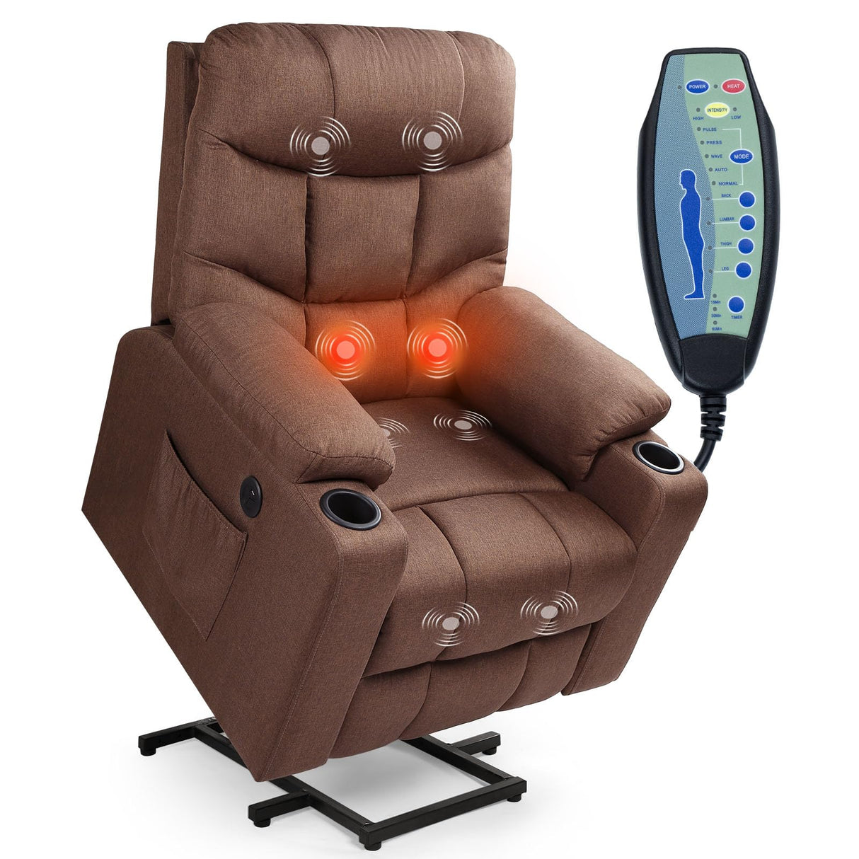Esright Power Lift Recliner for Elderly, Electric Lift Chair with Heated Vibration Massage,Heavy Duty Electric Recliner with Side Pockets, USB Charge Port & Cup Holders, Brown Esright