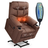 Esright Power Lift Recliner for Elderly, Electric Lift Chair with Heated Vibration Massage,Heavy Duty Electric Recliner with Side Pockets, USB Charge Port & Cup Holders, Brown Esright
