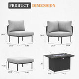 Vakollia 7 Piece Modern Outdoor Rope Wicker Sectional Patio L-Shaped Conversation Sofa Set Deep Seating with Fire Pit Table Vakollia