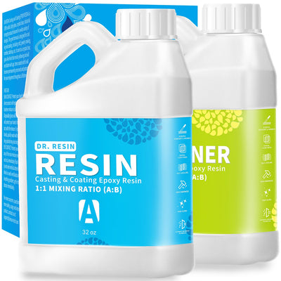 DR. RESIN Epoxy Resin 64oz Kit, Self-Leveling, High Gloss, UV Impact Resistance Epoxy for Table Top Coat, DIY Jewelry Making