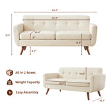 Tbfit 65" W Loveseat Sofa, Mid Century Modern Decor Love Seat Couches for Living Room, Button Tufted Upholstered Small Couch for Bedroom, Solid and Easy to Install Love Seats Furniture, Beige Tbfit