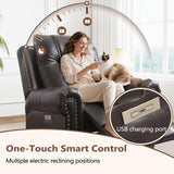 ANJ Electric Power Recliner Chair with USB Ports, Breathable Faux Leather Oversized Recliner with Comfortable Arms, Back and Headrest, Single Sofa for Living Room, Dark Brown ANJ