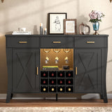 Wine Bar Cabinet with LED Light,Farmhous Liquor cabinet with Wine and Glass Rack,Coffee Station with Storage cabinet and 3 drawers,Buffet Sideboard with Arc Design for Kitchen,living room (Black) Gyfimoie