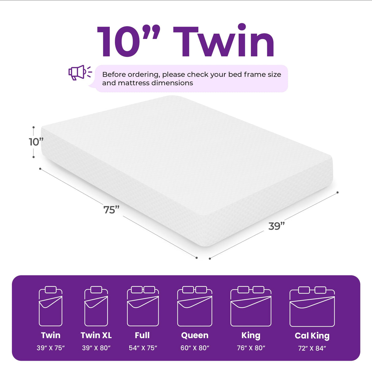 GAESTE 10 Inch Twin Cooling Gel Memory Foam Medium Firm Mattress Breathable Pressure Relief CertiPUR-US Certified Mattress-in-a-Box for Kids and Adults No Fiberglass (Twin, 10 in) GAESTE