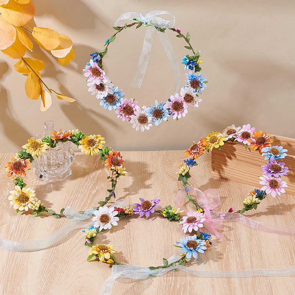 FREEBLOSS 16 Set Flower Crowns DIY Kit Flower Crown DIY Flower Crowns Chrysanthemum Headband Making Kit Handmade Floral Hair Accessories for Wedding Birthday Fairy Party Favors DIY Arts and Crafts FREEBLOSS