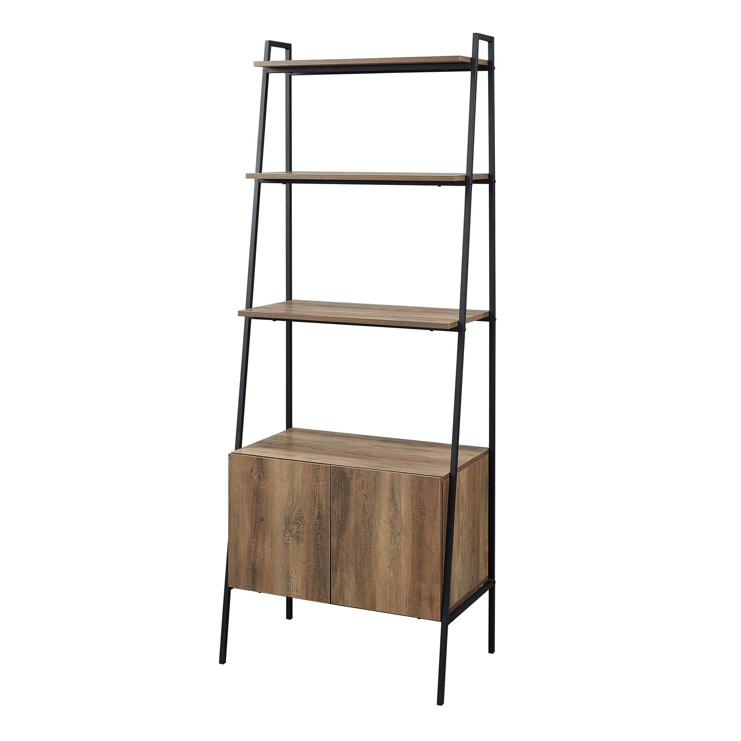 Industrial Modern Ladder Bookcase with Cabinet in Reclaimed Barnwood by Walker Edison - WoodArtSupply