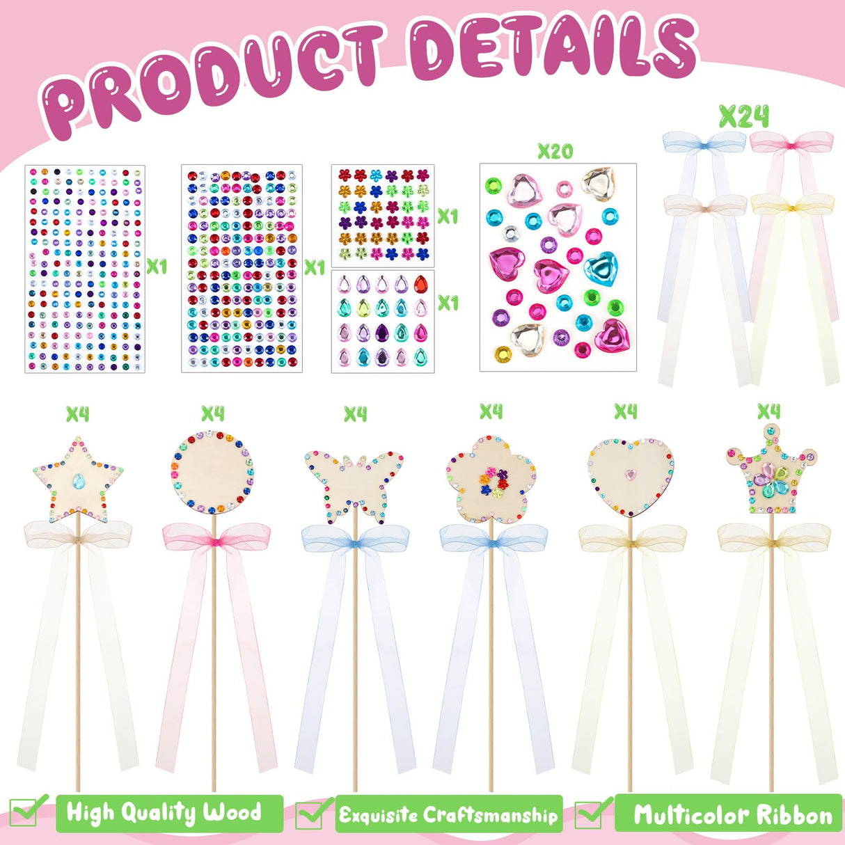 Equsion 72 Pcs Foam Princess Crowns DIY Tiaras Kids Party Princess Supplies Rhinestone Sticker Wooden Wand for Birthday Party Girls Making Your Own Tiara Equsion