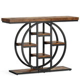 Celaform 41" Console Table, 4-Tier Entryway Table with Circle Base, Industrial Narrow Wood Sofa Accent Tables with Storage Shelves for Living Room, Hallway, Foyer, Rustic Brown Celaform