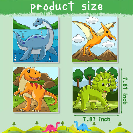 4Pack Dinosaur Paint by Number for Kids with Wooden Frame,4 Dinosaurs Canvas Paints by Number Canvas, Dinosaur Gifts for Kids Easy Paint with Numbers DIY Acrylic Oil Painting Kits for Home Wall Decor Ertyjikg