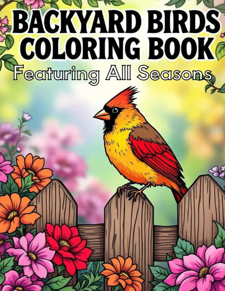 Backyard Birds Coloring Book: 42 Seasonal Designs with Colorable Bird Names for Adults, Teens & Seniors | Relaxing Fun & Gentle Learning (Simple Wonder Coloring Series) Majosta