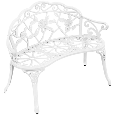 Yaheetech Patio Garden Bench Park Metal Rose Outdoor Benches, Aluminium Vintage Antique Furniture Chair Outside Benches Weather Proof Bench for Outdoor Porch, Lawn, Balcony, Backyard, White Yaheetech