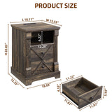 BuildHom Farmhouse Nightstand with Charging Station, 18" Modern Wood Side Table, 2 Drawers End Table & Roman Column Design for Living Room, Bedside Table with Open Shelf for Bed Room, Dark Rustic Oak BuildHom