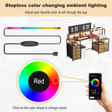 EDWINENE Computer Desk with Drawers, 67 Inch Office Desk with Storage and Power Outlet, Work Table for Home Office, Gaming Desk with Led Lights, Rustic Brown EDWINENE