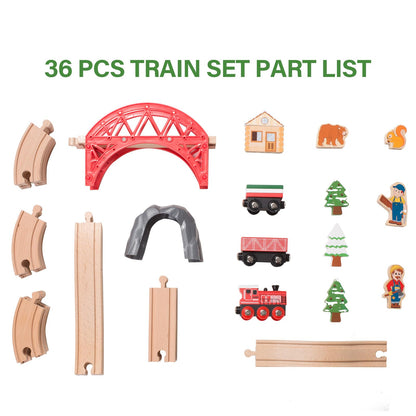 Giant bean Forest Theme Wooden Train Set for Toddler- 36PCS Expandable & Changeable Wooden Train Tracks Toy, for Kids Boys and Girls 3-7, Fits for - WoodArtSupply