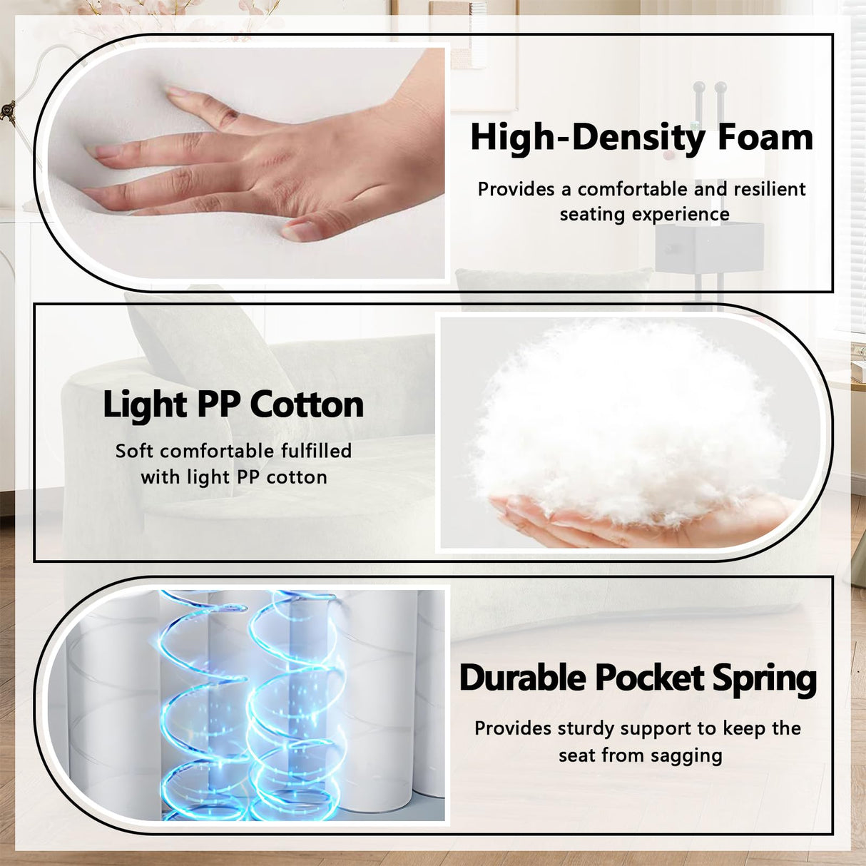 80” Curved Loveseat for Small Spaces, Grey Curved Couches for Living room, Compression Sofa in a Box with 2 Pillows, Small Couch for Bedroom with Wide Armrest & Memory Foam, No Assembly Required Thctvous