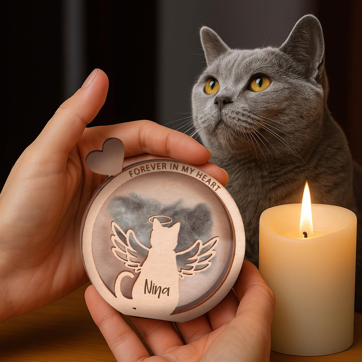 Personalized Cat Memorial Gifts - Angel Cat Hair Keepsake Box Wooden, Pet Fur Gifts for Cat Lover, Pet Keepsake Box for Storing Cats Fur, Teeth, Nails, Bone Ashes, Pet Loss Sympathy Gift BOBI CARE